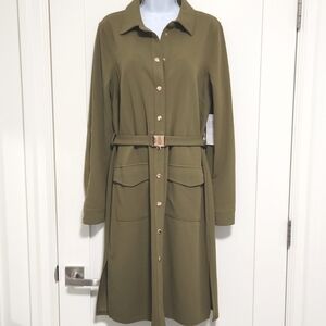 JustFab Olive Green Button Front Utility Belted Shirtdress